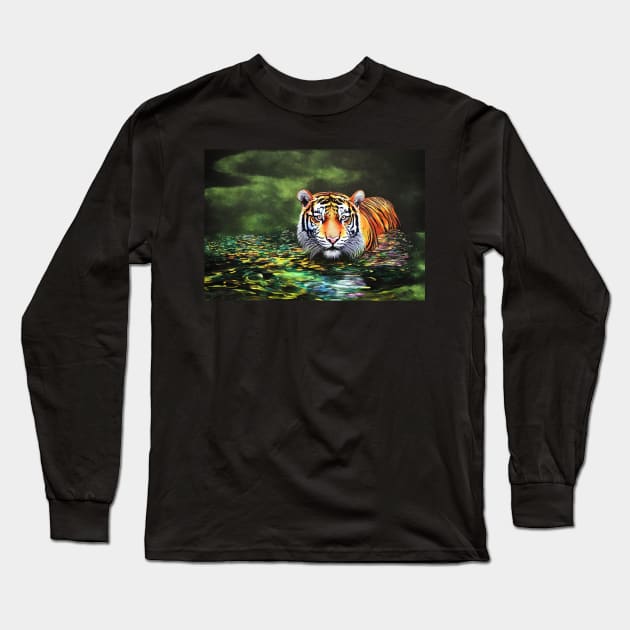 Tiger In The Water Long Sleeve T-Shirt by rachelboucher
